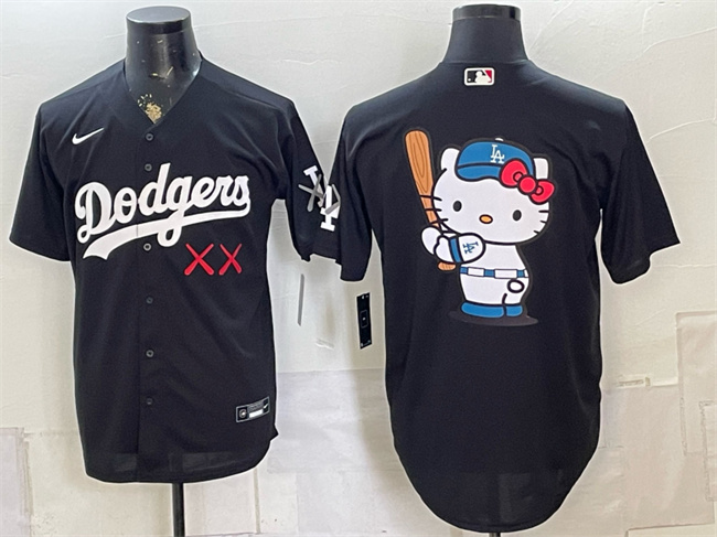 Men's Los Angeles Dodgers x KAWS Team Big Logo Black Vapor Premier Limited Stitched Baseball Jersey